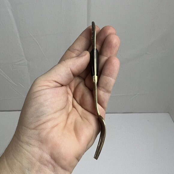 Vintage Siam Flatware Asian Thai Brass And Teakwood  HANDLE- Small Fork Cheese - Picture 3 of 10